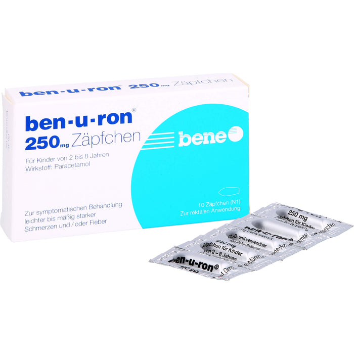 ben-u-ron 250 mg Zäpfchen bei Schmerzen und Fieber, 10 St. Zäpfchen