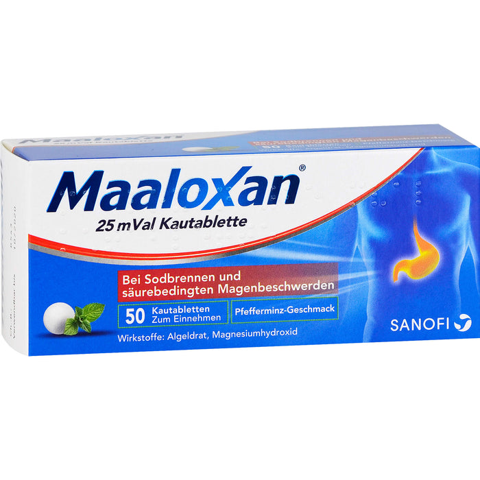 Maalox 25 mVal Kautabletten Reimport Kohlpharma säurebindendes Magenmittel, 50 pcs. Tablets