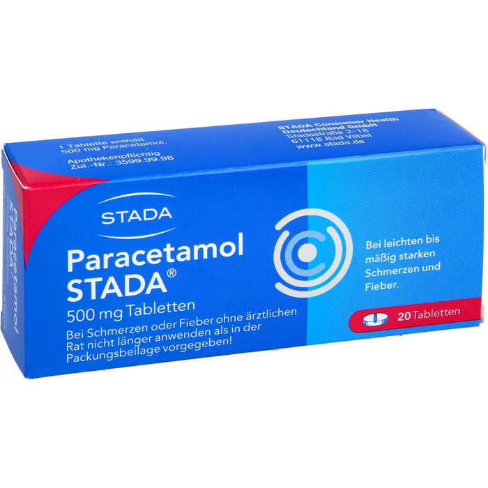 Paracetamol STADA 500 mg Tabletten bei Schmerzen und Fieber, 20 pc Tablettes