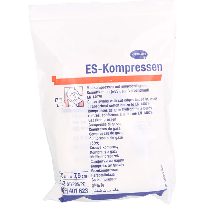 ES-KOMPRESSEN steril 7,5x7,5cm 8f, 5X2 St KOM