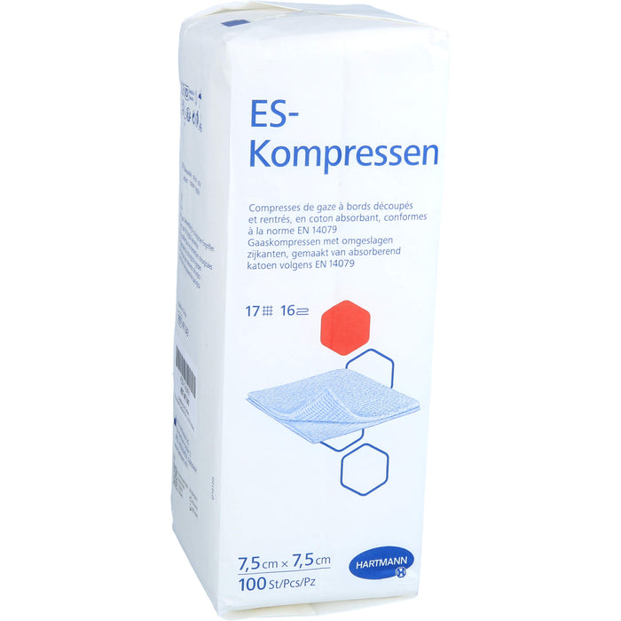 ES-KOMPRESSEN unsteril 7,5x7,5cm 16f, 100 St KOM