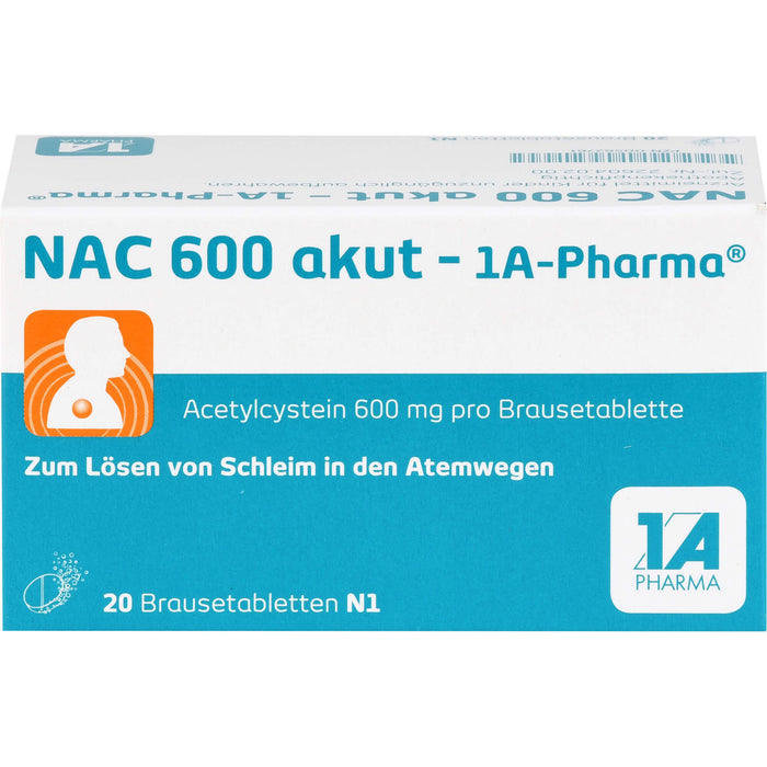 NAC 600 akut - 1A-Pharma Brausetabletten zum Lösen von Schleim, 20 St. Tabletten