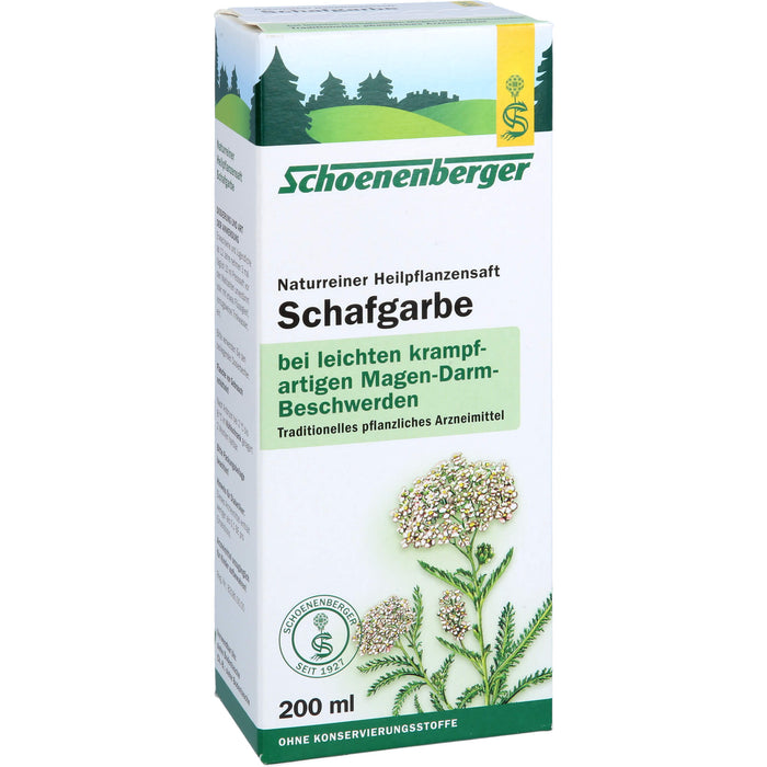 Schoenenberger Naturreiner Heilpflanzensaft Schafgarbe bei leichten krampfartigen Beschwerden im Magen-Darm-Bereich, 200 ml Lösung