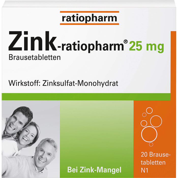 Zink-ratiopharm 25 mg Brausetabletten bei Zink-Mangel, 20 St. Tabletten