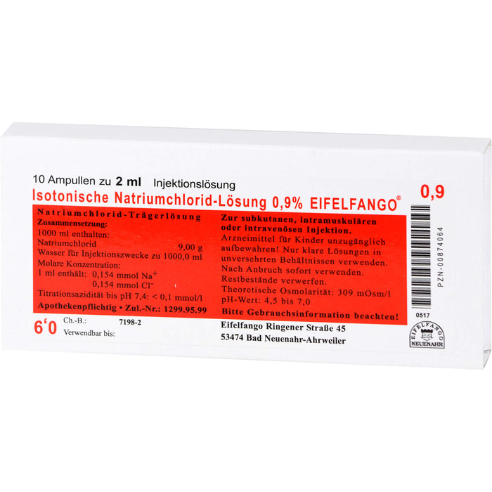 Isotonische Natriumchlorid-Lösung 0,9 % EIFELFANGO, Ampullen 2 ml, 10X2 ml ILO