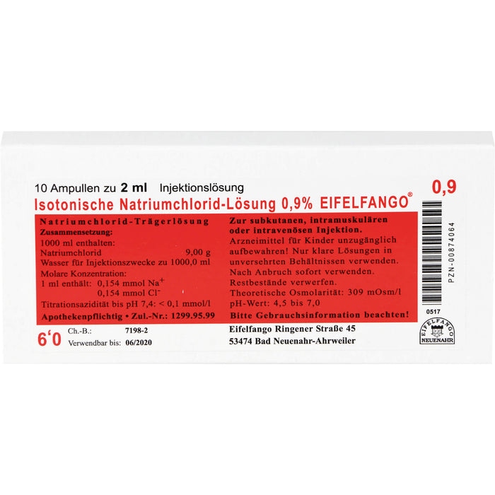 Isotonische Natriumchlorid-Lösung 0,9 % EIFELFANGO, Ampullen 2 ml, 10X2 ml ILO