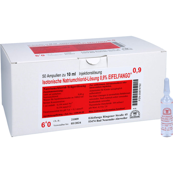 Isotonische Natriumchlorid-Lösung 0,9 % EIFELFANGO, Ampullen 10 ml, 50X10 ml ILO