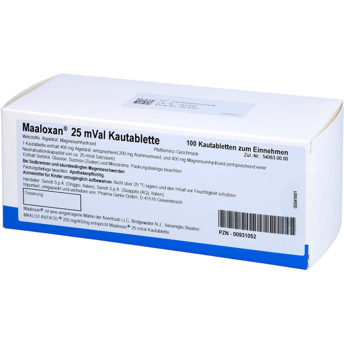 Pharma Gerke Maaloxan 25 mVal Kautabletten säurebindendes Magenmittel, 100 pc Tablettes