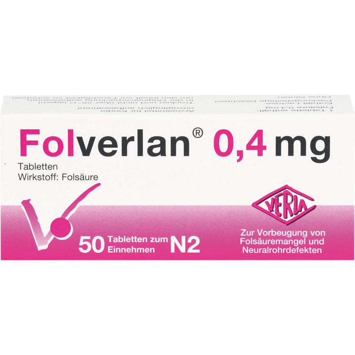 Folverlan 0,4 mg Tabletten zur Vorbeugung von Folsäuremangel und Neuralrohrdefekten, 50 pcs. Tablets