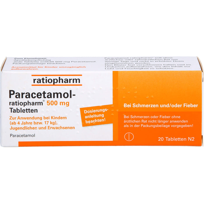 Paracetamol-ratiopharm 500 mg Tabletten, 20 pc Tablettes