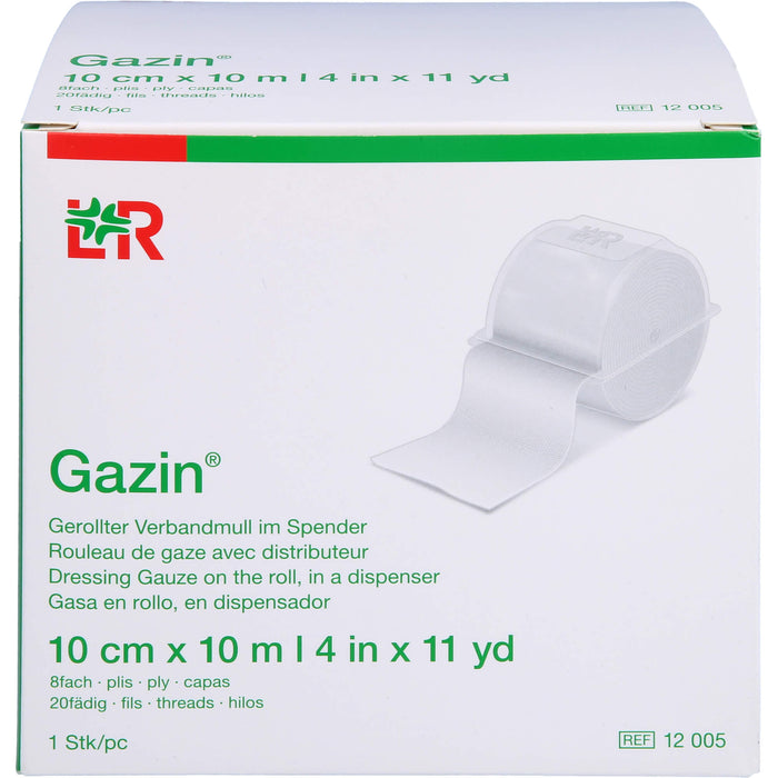 Gazin Gerollter Verbandmull im Spender 10 cm x 10 m 8fach, 1 pc pansement