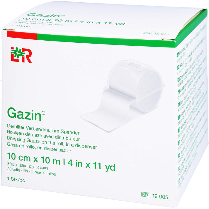 Gazin Gerollter Verbandmull im Spender 10 cm x 10 m 8fach, 1 St. Verband