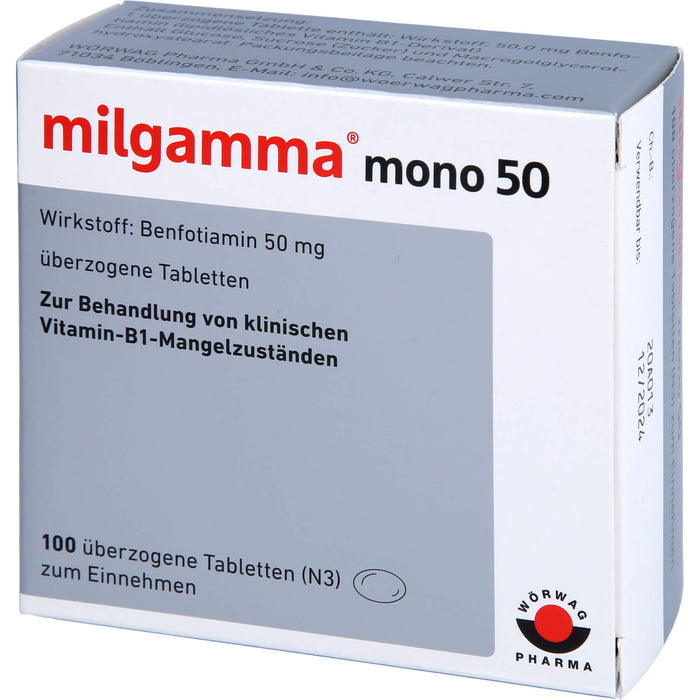 milgamma mono 50 Tabletten bei Vitamin B1 Mangelzuständen, 100 pc Tablettes