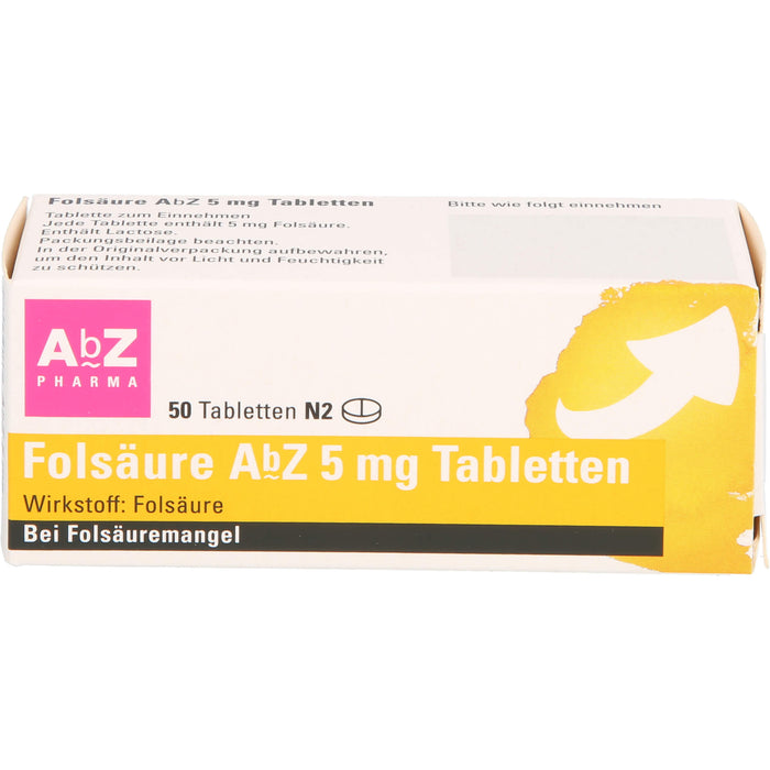 Folsäure AbZ 5 mg Tabletten bei Folsäuremangel, 50 pcs. Tablets