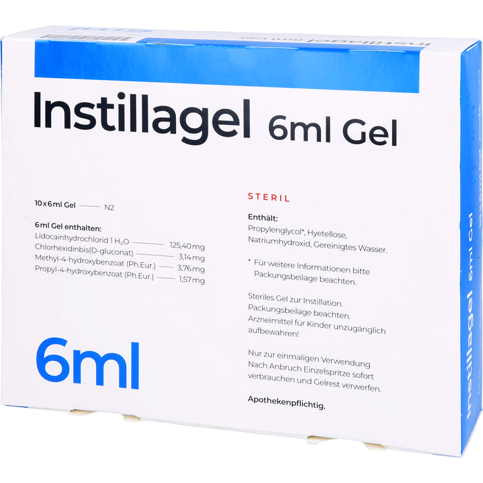 Instillagel steriles Gel zur Schleimhautdesinfektion und zur Lokalanästhesie, 10 pcs. Gel