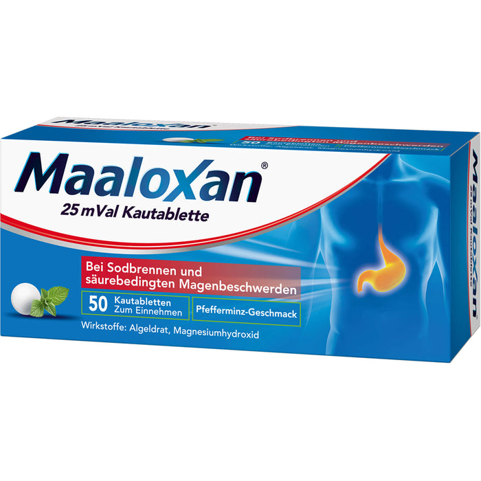 Maaloxan 25 mVal bei Sodbrennen Kautabletten Pfefferminz-Geschmack, 50 St. Tabletten