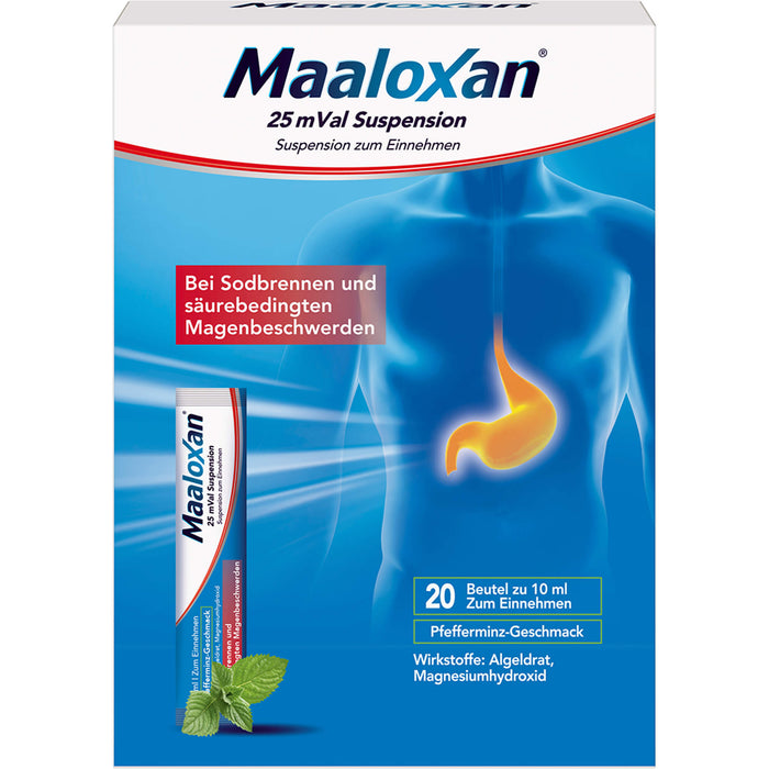 Maaloxan 25 mVal Suspension Pfefferminz bei Sodbrennen, 20 pc Sachets