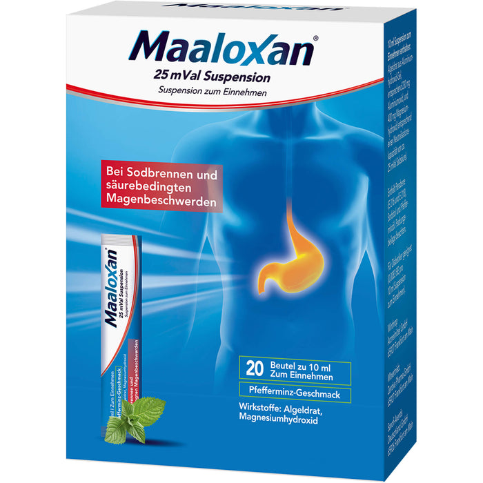 Maaloxan 25 mVal Suspension Pfefferminz bei Sodbrennen, 20 pcs. Sachets