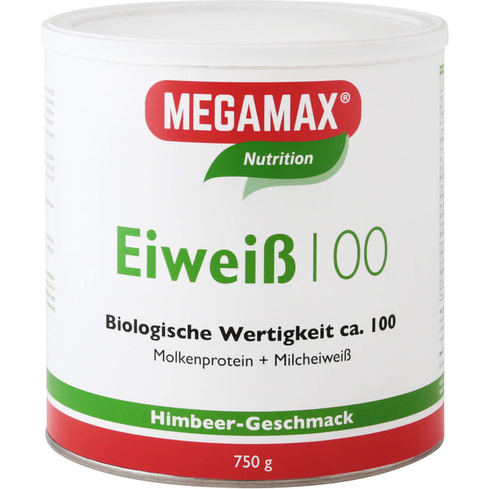 MEGAMAX Nutrition Eiweiß 100 Pulver Himbeer-Geschmack, 750 g Powder