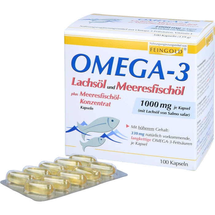 FEINGOLD Omega-3 Lachsöl und Meeresfischöl Kapseln, 100 pc Capsules