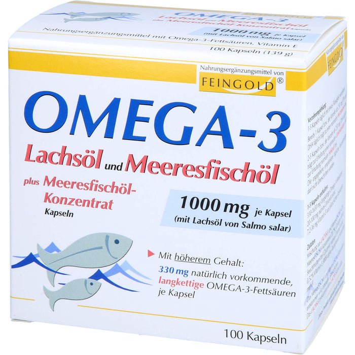 Omega-3 Lachsöl und Meeresfischöl Kapseln, 100 St. Kapseln