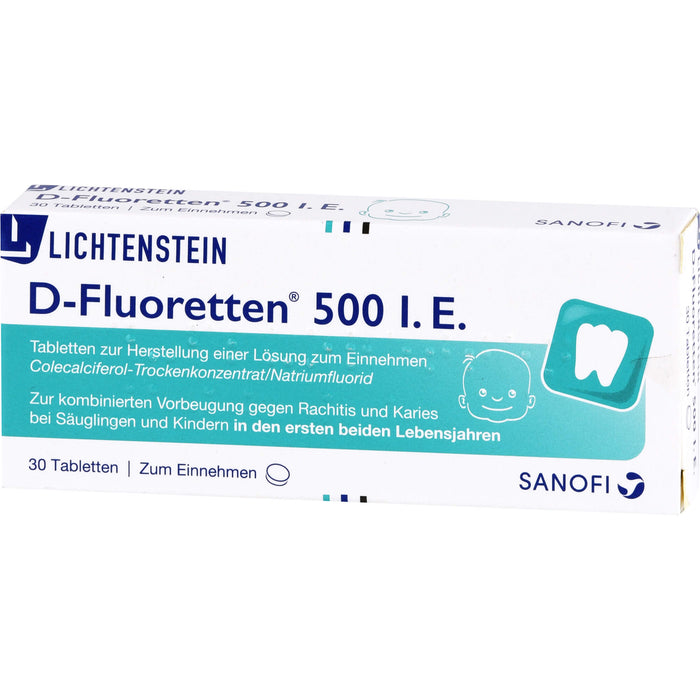 D-Fluoretten 500 I.E. Tabletten zur kombinierten Vorbeugung von Rachitis und Karies, 30 St. Tabletten