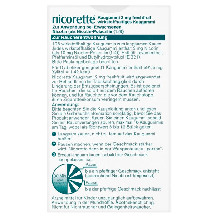 nicorette Kaugummi 2 mg Nicotin zuckerfrei freshfruit, 105 pcs. Chewing gum