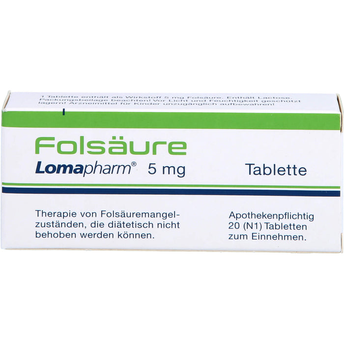 Folsäure Lomapharm 5 mg Tabletten bei gesteigertem Folsäurebedarf, 20 St. Tabletten