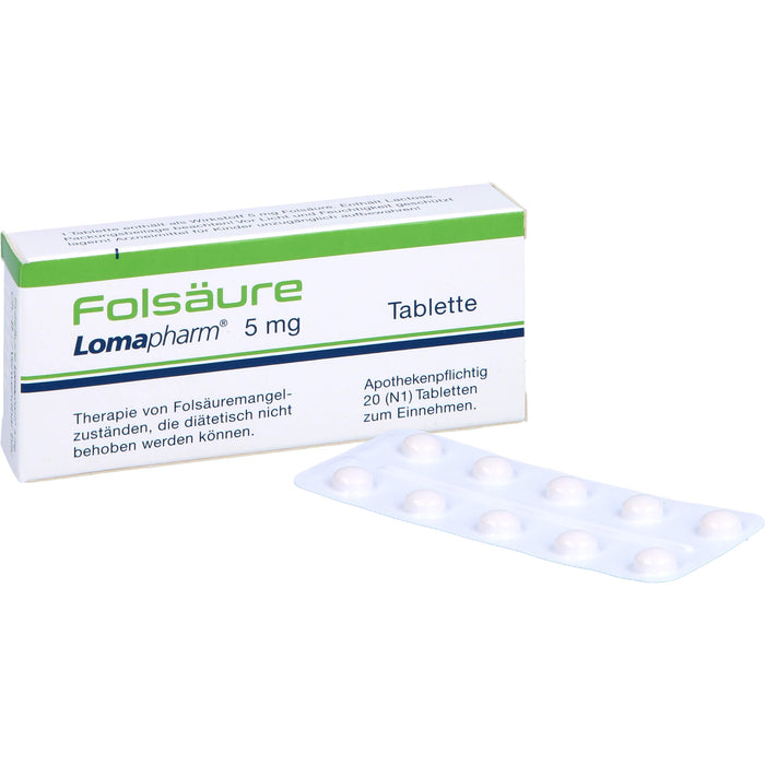 Folsäure Lomapharm 5 mg Tabletten bei gesteigertem Folsäurebedarf, 20 pc Tablettes