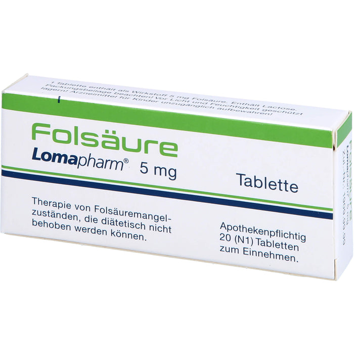 Folsäure Lomapharm 5 mg Tabletten bei gesteigertem Folsäurebedarf, 20 pc Tablettes