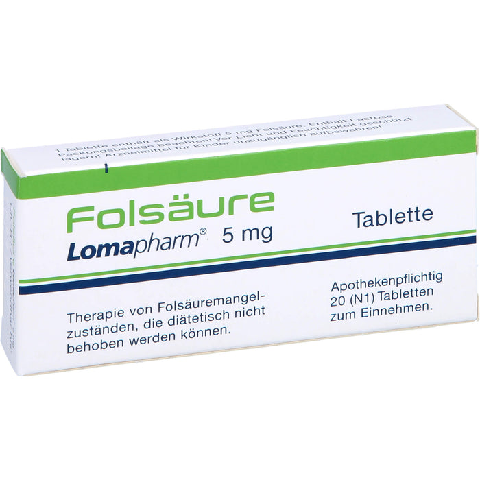 Folsäure Lomapharm 5 mg Tabletten bei gesteigertem Folsäurebedarf, 20 pc Tablettes