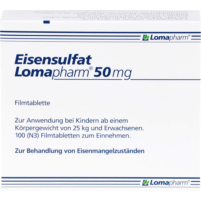 Eisensulfat Lomapharm 50 mg Filmtabletten bei Eisenmangelzuständen, 100 pc Tablettes