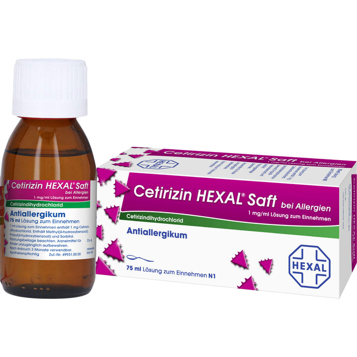 Cetirizin HEXAL Saft bei Allergien, 75 ml Solution