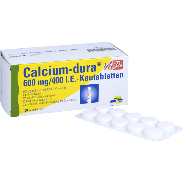 Calcium-dura Vit D3 600 mg/400 I.E. Kautabletten, 100 pc Tablettes