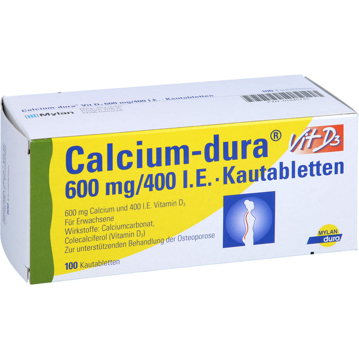 Calcium-dura Vit D3 600 mg/400 I.E. Kautabletten, 100 pcs. Tablets