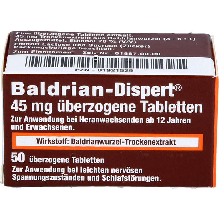 Baldrian-Dispert 45 mg überzogene Tabletten, 50 pc Tablettes