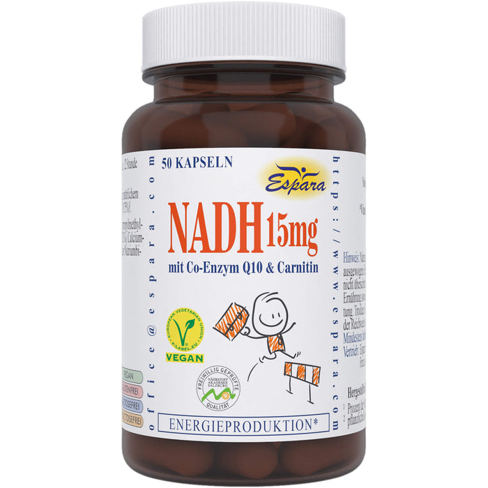 Espara NADH 15 mg mit Co-Enzym Q10 und Carnitin Kapseln Energieproduktion, 50 pcs. Capsules