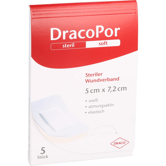 DracoPor soft  5 cm x 7,2 cm weiß steriler Wundverband, 5 pcs. Wound dressings