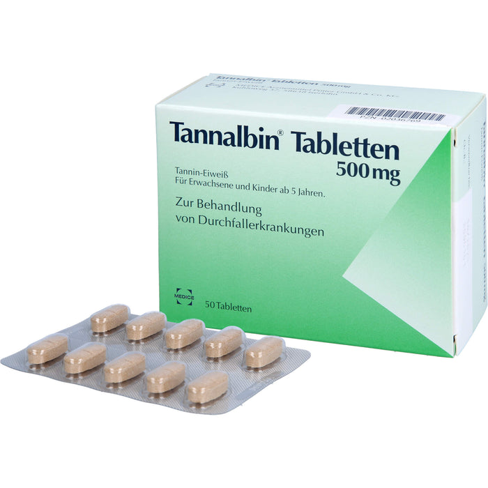 Tannalbin Tabletten 500 mg bei Durchfallerkrankungen, 50 pcs. Tablets