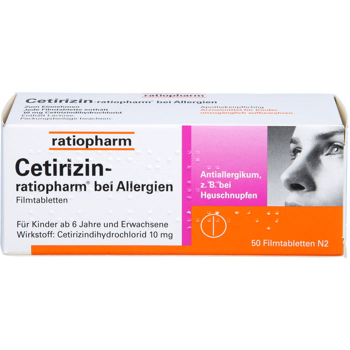 Cetirizin-ratiopharm 10 mg bei Allergien Filmtabletten, 50 pc Tablettes