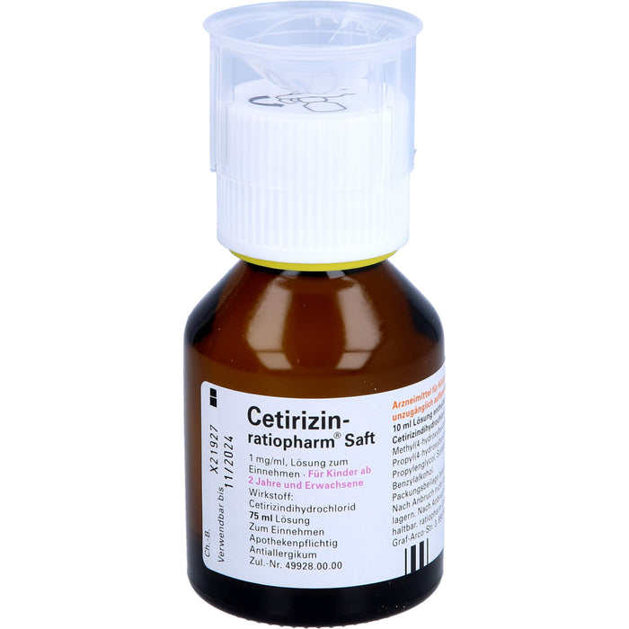 Cetirizin-ratiopharm Saft Antiallergikum, 75 ml Lösung