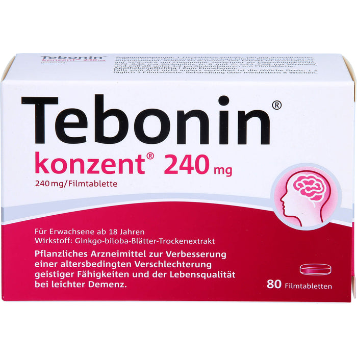 Tebonin konzent 240 mg Filmtabletten zur Verbesserung einer altersbedingten Verschlechterung geistiger Fähigkeiten und der Lebensqualität bei leichter Demenz, 80 pc Tablettes