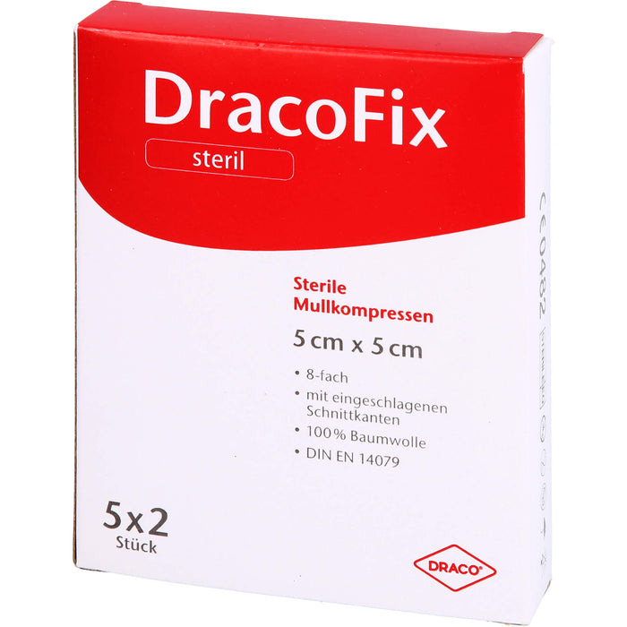 DracoFix Mullkompressen steril 8fach 5 x 5 cm zur Wundversorgung, 10 pcs. Compresses