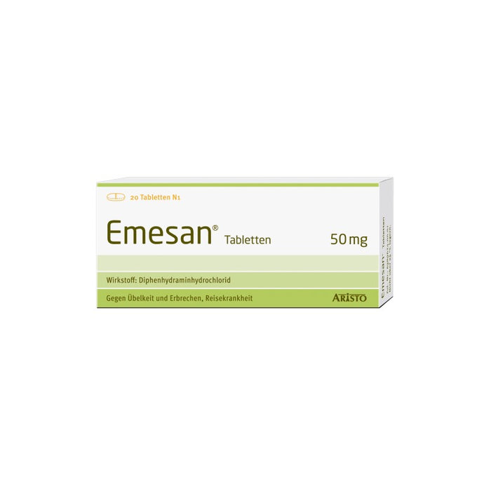 Emesan Tabletten gegen Übelkeit und Erbrechen, Reisekrankheit, 20 pcs. Tablets