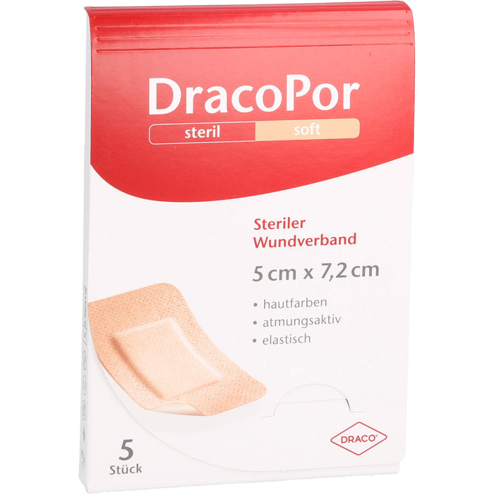 DracoPor soft 7,2 cm x 5 cm hautfarben steriler Wundverband, 5 pc pansement