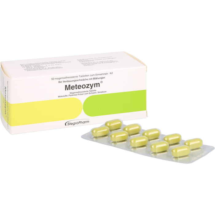 Meteozym Tabletten bei Verdauungsschwäche mit Blähungen, 50 pc Tablettes