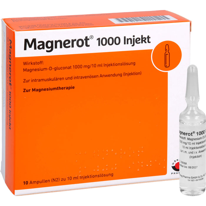 Magnerot 1000 Injekt zur intramuskulären und intravenösen Anwendung, 10 ml Solution