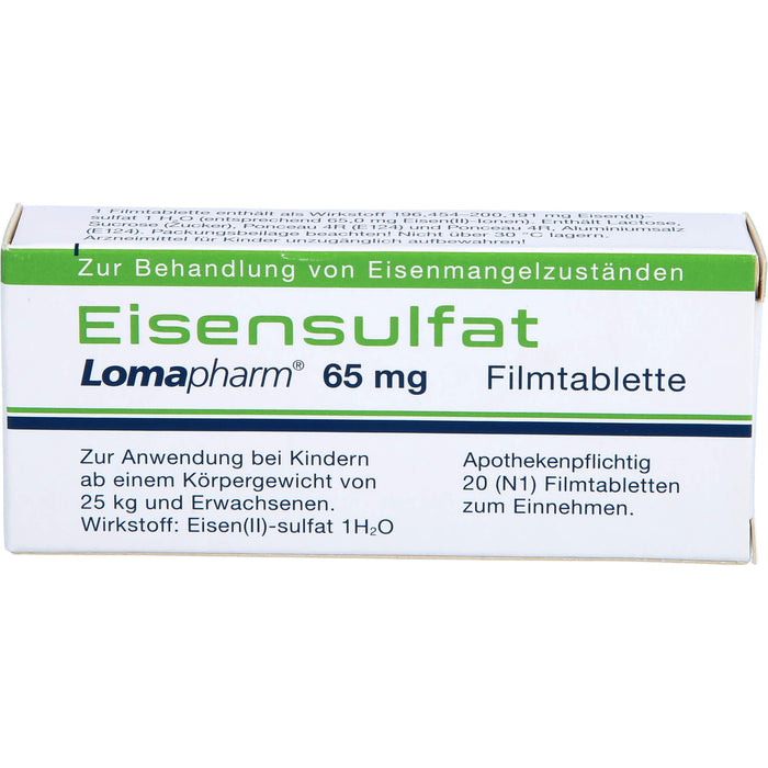 Eisensulfat Lomapharm 65 mg Filmtabletten, 20 pc Tablettes