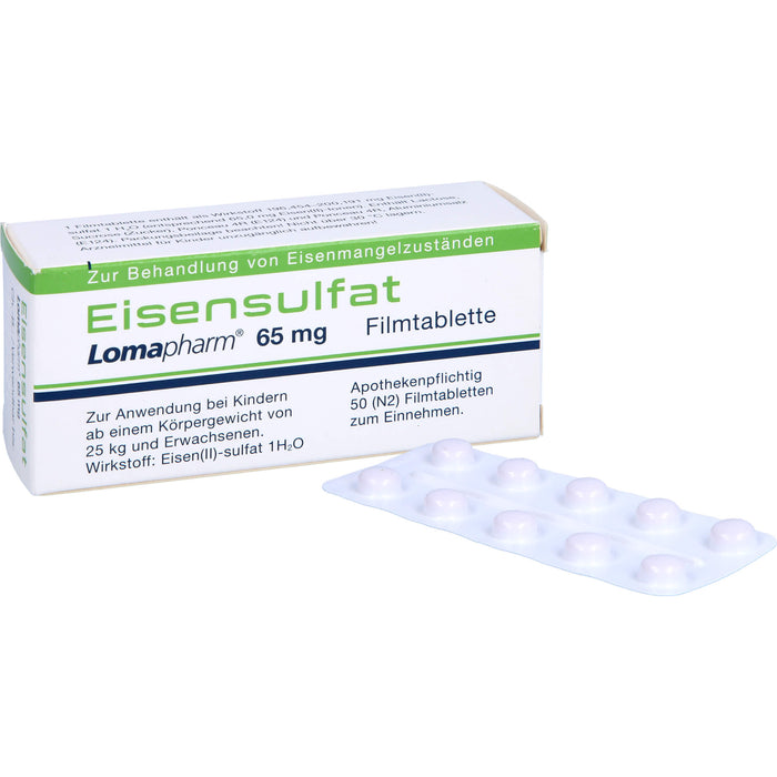 Eisensulfat Lomapharm 65 mg Filmtabletten, 50 pc Tablettes