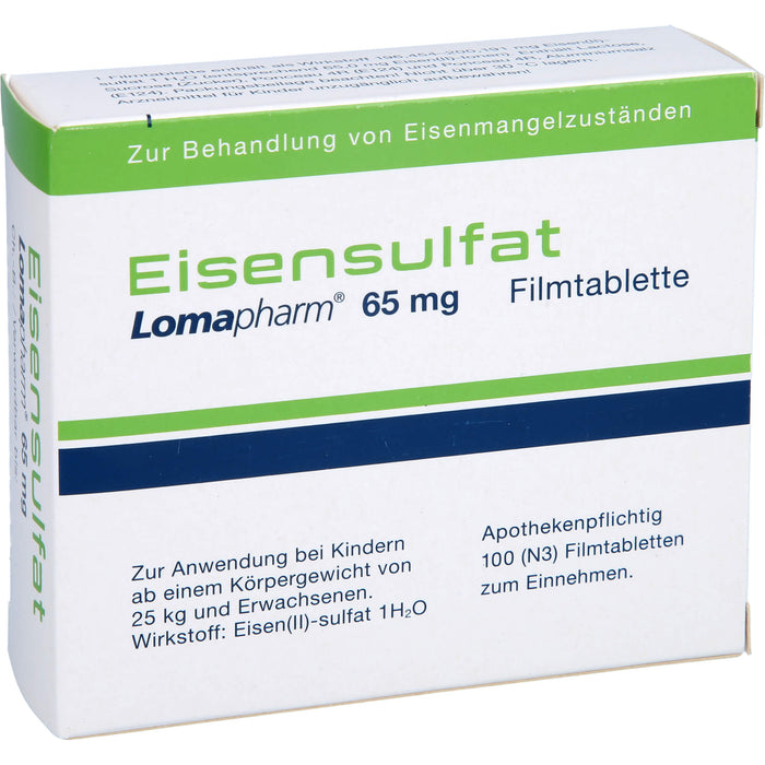 Eisensulfat Lomapharm 65 mg Filmtabletten, 100 pc Tablettes